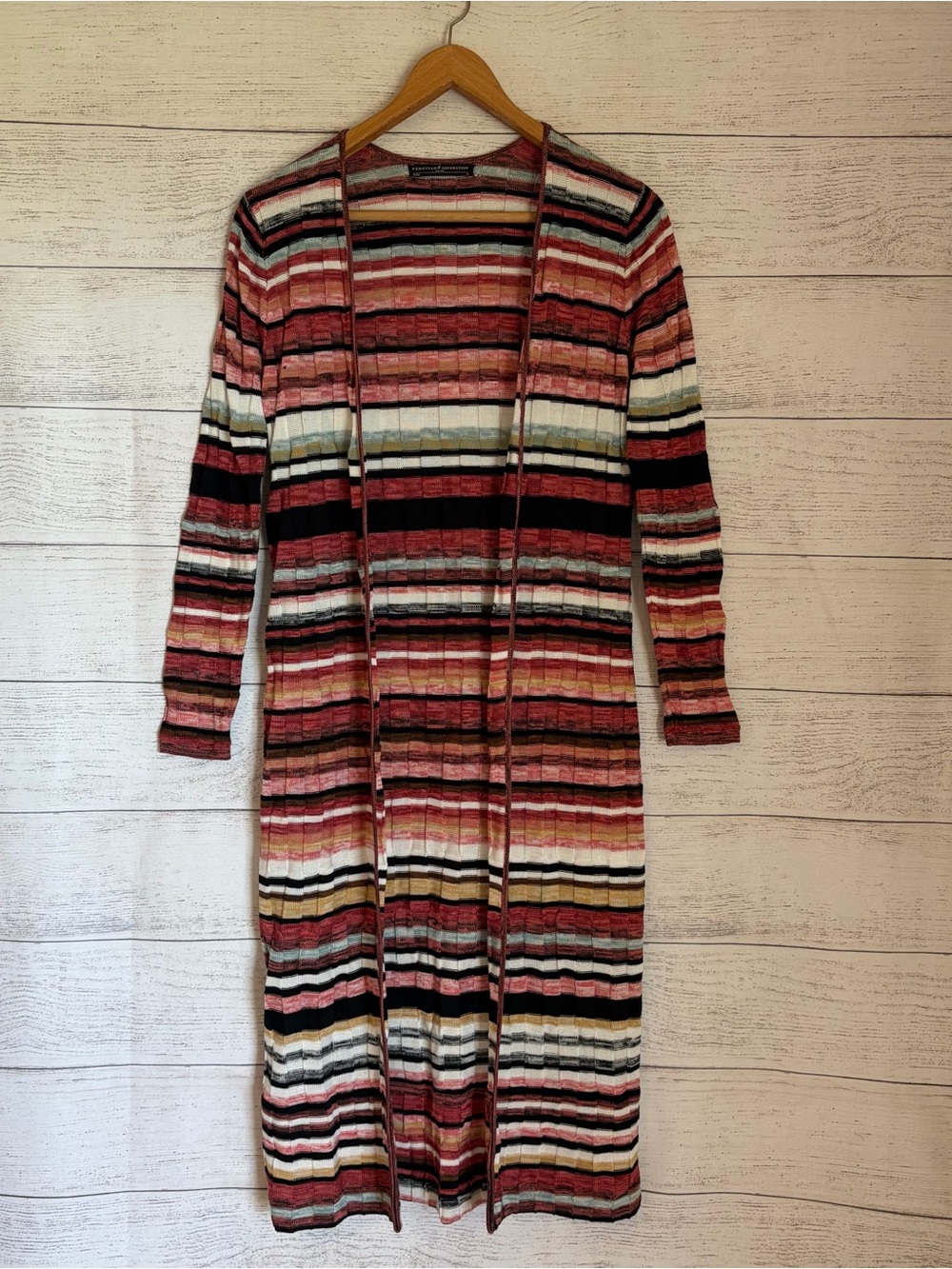 Peruvian Connection Fine Knit Long Line Stripe Cardigan Duster.